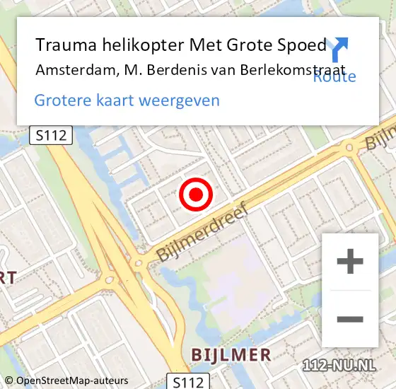 Locatie op kaart van de 112 melding: Trauma helikopter Met Grote Spoed Naar Amsterdam, M. Berdenis van Berlekomstraat op 12 oktober 2024 04:01