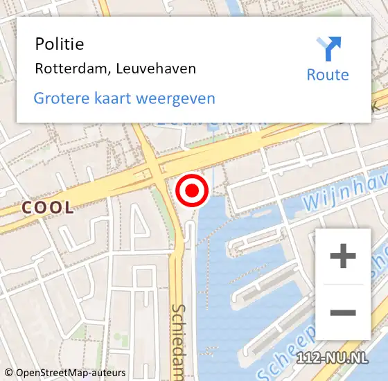 Locatie op kaart van de 112 melding: Politie Rotterdam, Leuvehaven op 12 oktober 2024 04:09