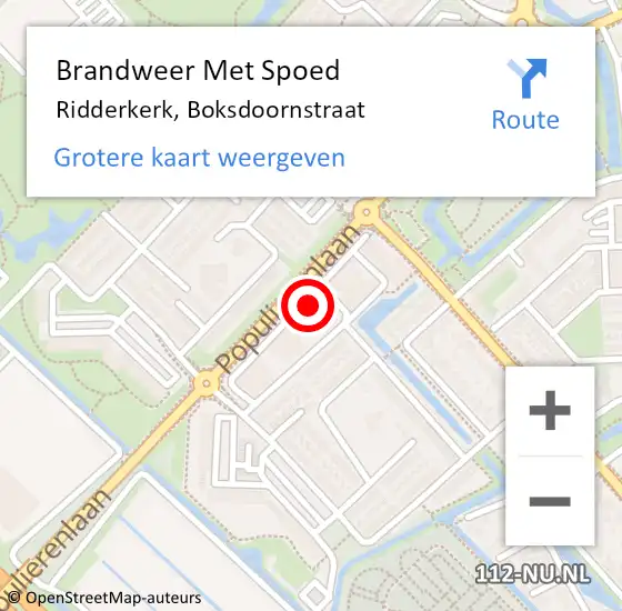 Locatie op kaart van de 112 melding: Brandweer Met Spoed Naar Ridderkerk, Boksdoornstraat op 12 oktober 2024 04:31