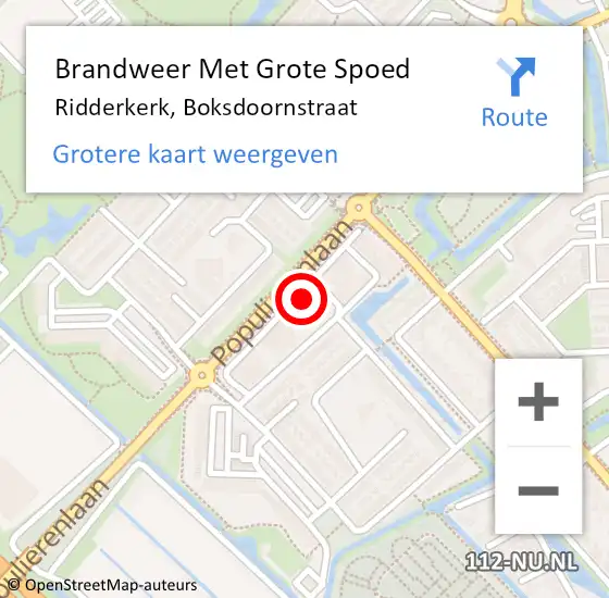 Locatie op kaart van de 112 melding: Brandweer Met Grote Spoed Naar Ridderkerk, Boksdoornstraat op 12 oktober 2024 04:32