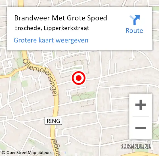 Locatie op kaart van de 112 melding: Brandweer Met Grote Spoed Naar Enschede, Lipperkerkstraat op 12 oktober 2024 04:48