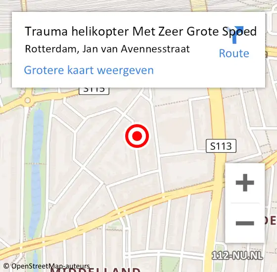 Locatie op kaart van de 112 melding: Trauma helikopter Met Zeer Grote Spoed Naar Rotterdam, Jan van Avennesstraat op 12 oktober 2024 05:02