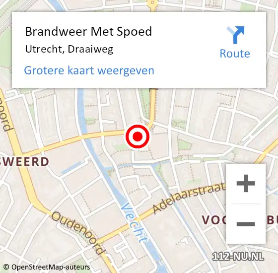 Locatie op kaart van de 112 melding: Brandweer Met Spoed Naar Utrecht, Draaiweg op 12 oktober 2024 05:09