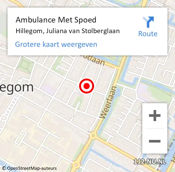 Locatie op kaart van de 112 melding: Ambulance Met Spoed Naar Hillegom, Juliana van Stolberglaan op 12 oktober 2024 05:47