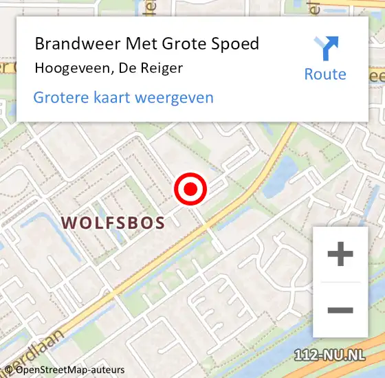 Locatie op kaart van de 112 melding: Brandweer Met Grote Spoed Naar Hoogeveen, De Reiger op 12 oktober 2024 06:52