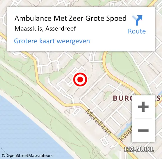 Locatie op kaart van de 112 melding: Ambulance Met Zeer Grote Spoed Naar Maassluis, Asserdreef op 12 oktober 2024 08:11