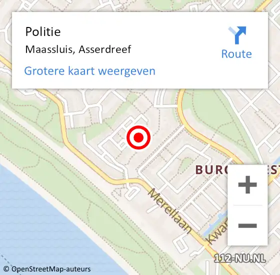 Locatie op kaart van de 112 melding: Politie Maassluis, Asserdreef op 12 oktober 2024 08:33