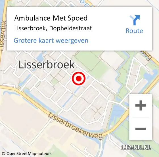 Locatie op kaart van de 112 melding: Ambulance Met Spoed Naar Lisserbroek, Dopheidestraat op 12 oktober 2024 08:44