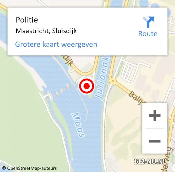 Locatie op kaart van de 112 melding: Politie Maastricht, Sluisdijk op 12 oktober 2024 08:47