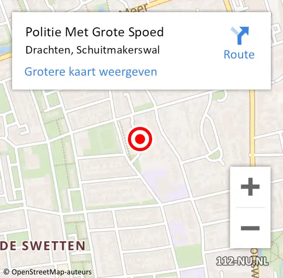 Locatie op kaart van de 112 melding: Politie Met Grote Spoed Naar Drachten, Schuitmakerswal op 12 oktober 2024 09:19