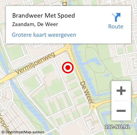 Locatie op kaart van de 112 melding: Brandweer Met Spoed Naar Zaandam, De Weer op 12 oktober 2024 09:21