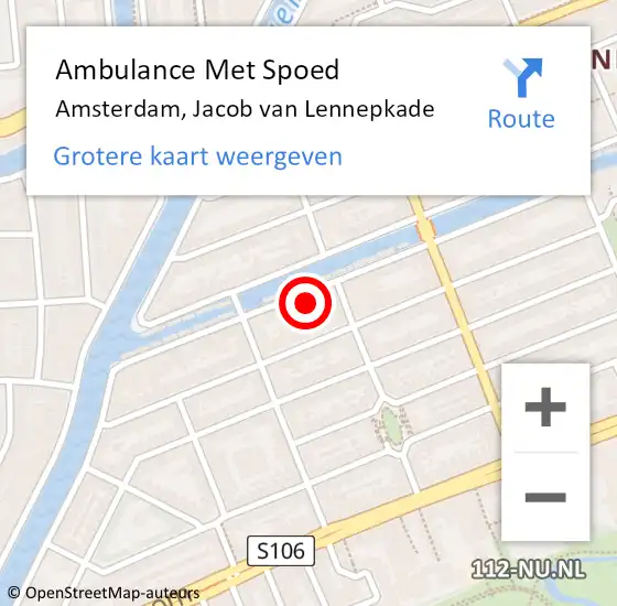 Locatie op kaart van de 112 melding: Ambulance Met Spoed Naar Amsterdam, Jacob van Lennepkade op 12 oktober 2024 09:28