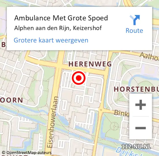 Locatie op kaart van de 112 melding: Ambulance Met Grote Spoed Naar Alphen aan den Rijn, Keizershof op 12 oktober 2024 10:01