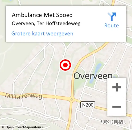 Locatie op kaart van de 112 melding: Ambulance Met Spoed Naar Overveen, Ter Hoffsteedeweg op 12 oktober 2024 10:03