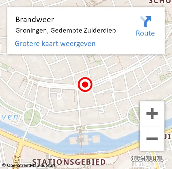 Locatie op kaart van de 112 melding: Brandweer Groningen, Gedempte Zuiderdiep op 12 oktober 2024 10:05