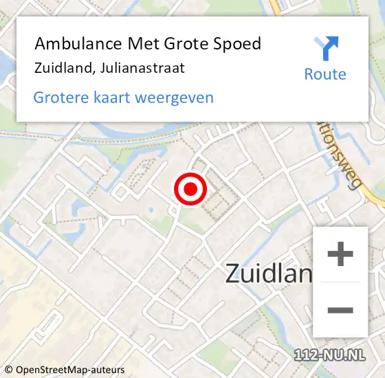 Locatie op kaart van de 112 melding: Ambulance Met Grote Spoed Naar Zuidland, Julianastraat op 12 oktober 2024 10:28