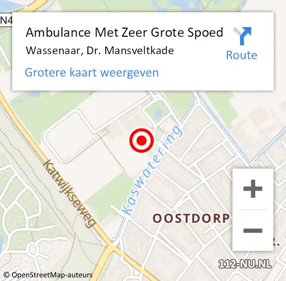 Locatie op kaart van de 112 melding: Ambulance Met Zeer Grote Spoed Naar Wassenaar, Dr. Mansveltkade op 12 oktober 2024 10:35