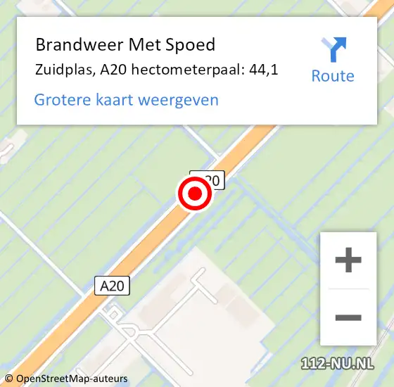 Locatie op kaart van de 112 melding: Brandweer Met Spoed Naar Zuidplas, A20 hectometerpaal: 44,1 op 12 oktober 2024 10:44