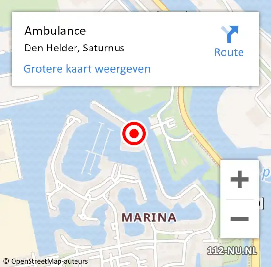 Locatie op kaart van de 112 melding: Ambulance Den Helder, Saturnus op 12 oktober 2024 10:49