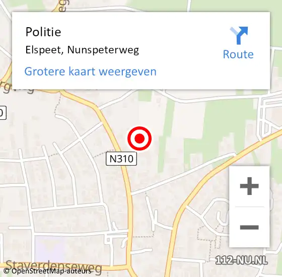 Locatie op kaart van de 112 melding: Politie Elspeet, Nunspeterweg op 12 oktober 2024 11:40