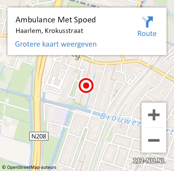 Locatie op kaart van de 112 melding: Ambulance Met Spoed Naar Haarlem, Krokusstraat op 12 oktober 2024 11:48