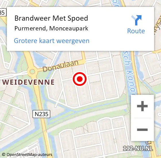 Locatie op kaart van de 112 melding: Brandweer Met Spoed Naar Purmerend, Monceaupark op 12 oktober 2024 11:51