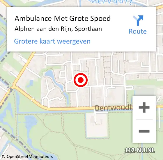 Locatie op kaart van de 112 melding: Ambulance Met Grote Spoed Naar Alphen aan den Rijn, Sportlaan op 12 oktober 2024 12:17