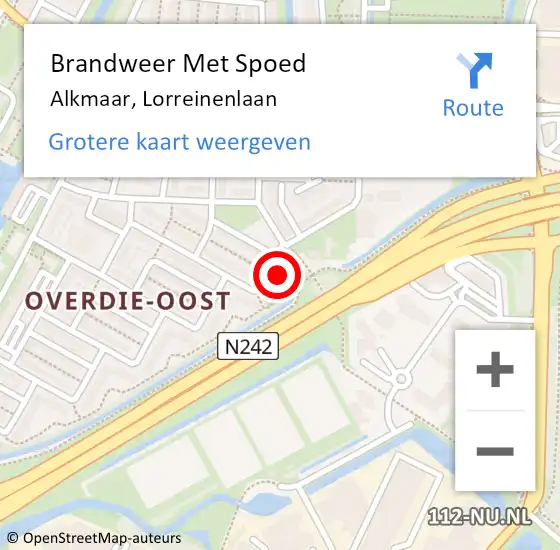 Locatie op kaart van de 112 melding: Brandweer Met Spoed Naar Alkmaar, Lorreinenlaan op 12 oktober 2024 12:52