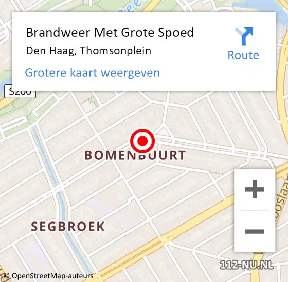 Locatie op kaart van de 112 melding: Brandweer Met Grote Spoed Naar Den Haag, Thomsonplein op 12 oktober 2024 13:00