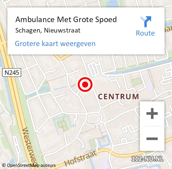 Locatie op kaart van de 112 melding: Ambulance Met Grote Spoed Naar Schagen, Nieuwstraat op 12 oktober 2024 13:03