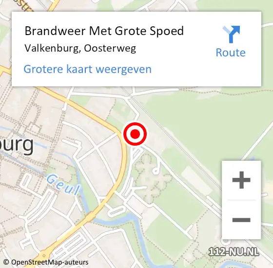 Locatie op kaart van de 112 melding: Brandweer Met Grote Spoed Naar Valkenburg, Oosterweg op 12 oktober 2024 13:05