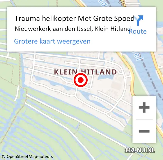 Locatie op kaart van de 112 melding: Trauma helikopter Met Grote Spoed Naar Nieuwerkerk aan den IJssel, Klein Hitland op 12 oktober 2024 13:06