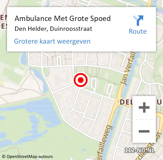 Locatie op kaart van de 112 melding: Ambulance Met Grote Spoed Naar Den Helder, Duinroosstraat op 12 oktober 2024 13:08