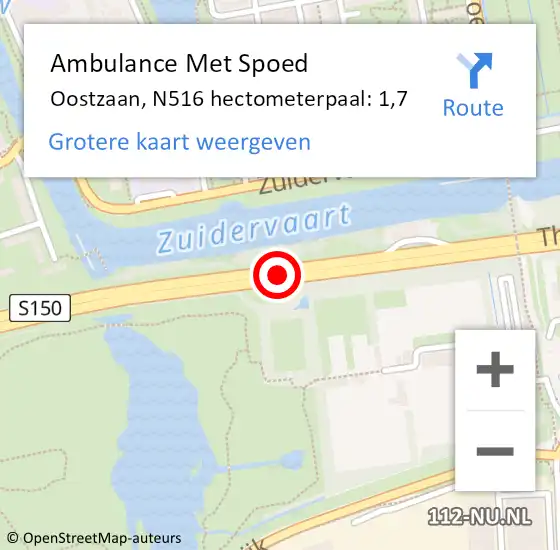 Locatie op kaart van de 112 melding: Ambulance Met Spoed Naar Oostzaan, N516 hectometerpaal: 1,7 op 12 oktober 2024 13:14