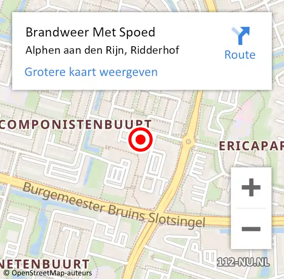 Locatie op kaart van de 112 melding: Brandweer Met Spoed Naar Alphen aan den Rijn, Ridderhof op 12 oktober 2024 13:15