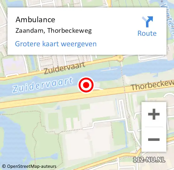 Locatie op kaart van de 112 melding: Ambulance Zaandam, Thorbeckeweg op 12 oktober 2024 13:17