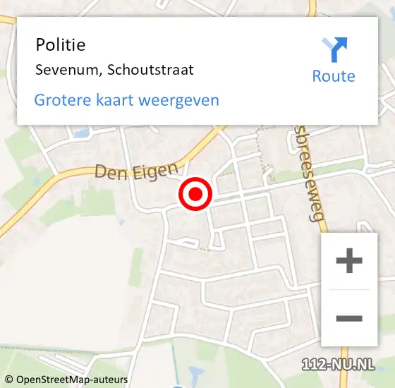 Locatie op kaart van de 112 melding: Politie Sevenum, Schoutstraat op 12 oktober 2024 13:18