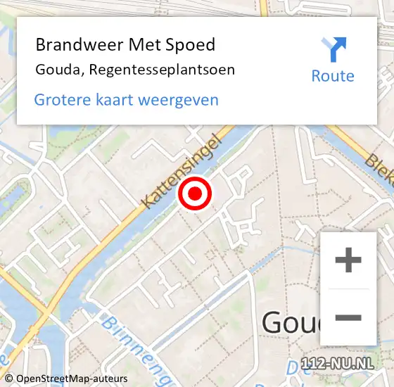 Locatie op kaart van de 112 melding: Brandweer Met Spoed Naar Gouda, Regentesseplantsoen op 12 oktober 2024 13:19