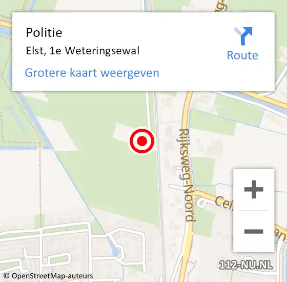 Locatie op kaart van de 112 melding: Politie Elst, 1e Weteringsewal op 12 oktober 2024 13:51