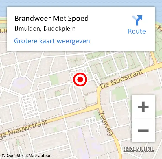 Locatie op kaart van de 112 melding: Brandweer Met Spoed Naar IJmuiden, Dudokplein op 12 oktober 2024 13:57