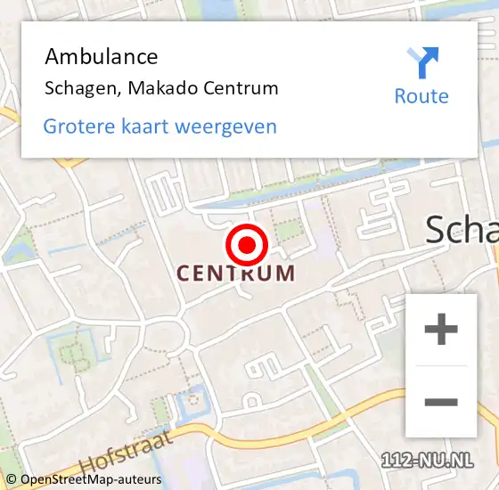 Locatie op kaart van de 112 melding: Ambulance Schagen, Makado Centrum op 12 oktober 2024 14:01