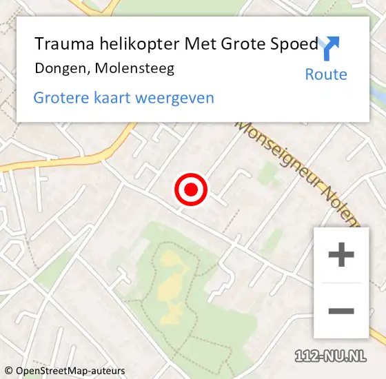 Locatie op kaart van de 112 melding: Trauma helikopter Met Grote Spoed Naar Dongen, Molensteeg op 12 oktober 2024 14:14