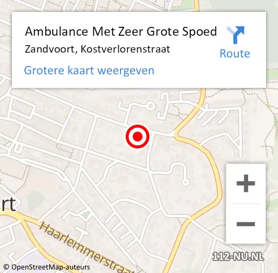 Locatie op kaart van de 112 melding: Ambulance Met Zeer Grote Spoed Naar Zandvoort, Kostverlorenstraat op 12 oktober 2024 14:22