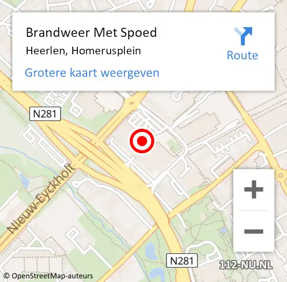 Locatie op kaart van de 112 melding: Brandweer Met Spoed Naar Heerlen, Homerusplein op 12 oktober 2024 14:23