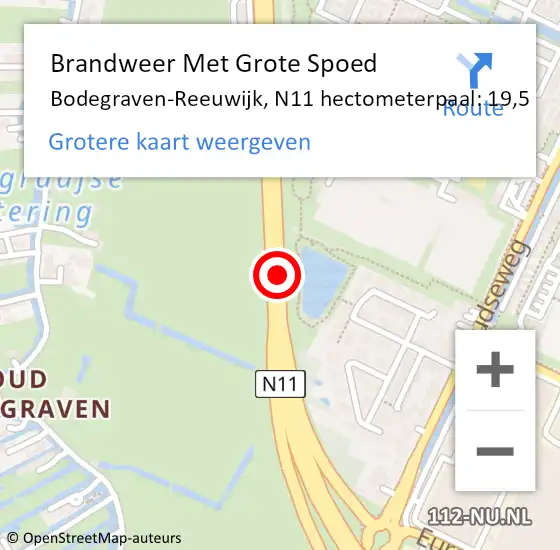 Locatie op kaart van de 112 melding: Brandweer Met Grote Spoed Naar Bodegraven-Reeuwijk, N11 hectometerpaal: 19,5 op 12 oktober 2024 14:36