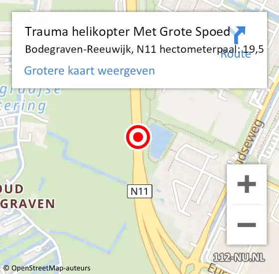 Locatie op kaart van de 112 melding: Trauma helikopter Met Grote Spoed Naar Bodegraven-Reeuwijk, N11 hectometerpaal: 19,5 op 12 oktober 2024 14:38