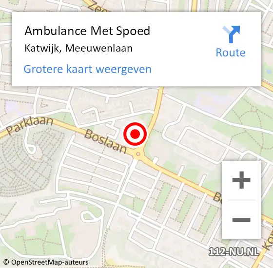 Locatie op kaart van de 112 melding: Ambulance Met Spoed Naar Katwijk, Meeuwenlaan op 12 oktober 2024 14:41