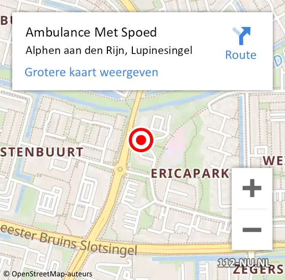 Locatie op kaart van de 112 melding: Ambulance Met Spoed Naar Alphen aan den Rijn, Lupinesingel op 12 oktober 2024 14:57