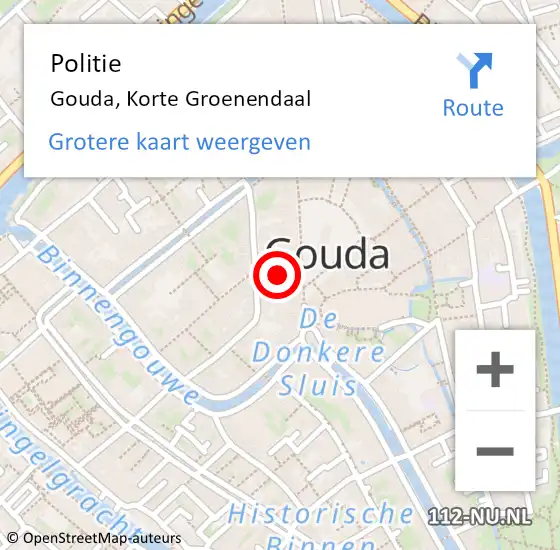 Locatie op kaart van de 112 melding: Politie Gouda, Korte Groenendaal op 12 oktober 2024 15:03