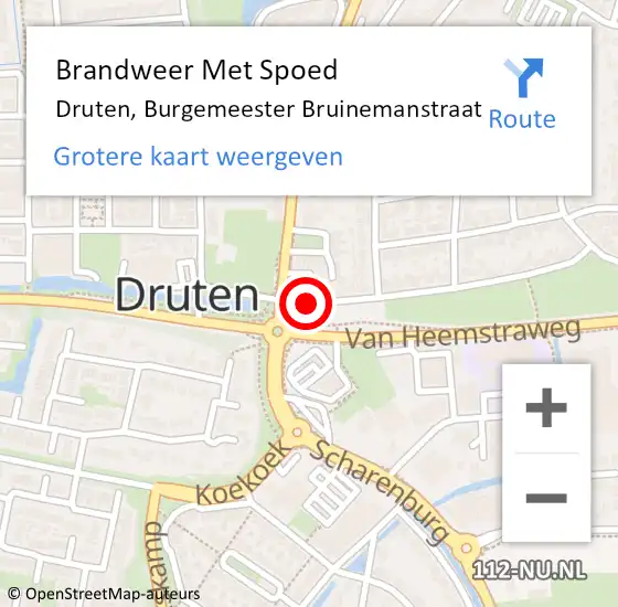 Locatie op kaart van de 112 melding: Brandweer Met Spoed Naar Druten, Burgemeester Bruinemanstraat op 12 oktober 2024 15:14